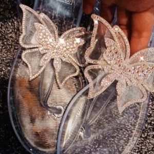 Clear Butterfly Rhinestone Thong Sandals
